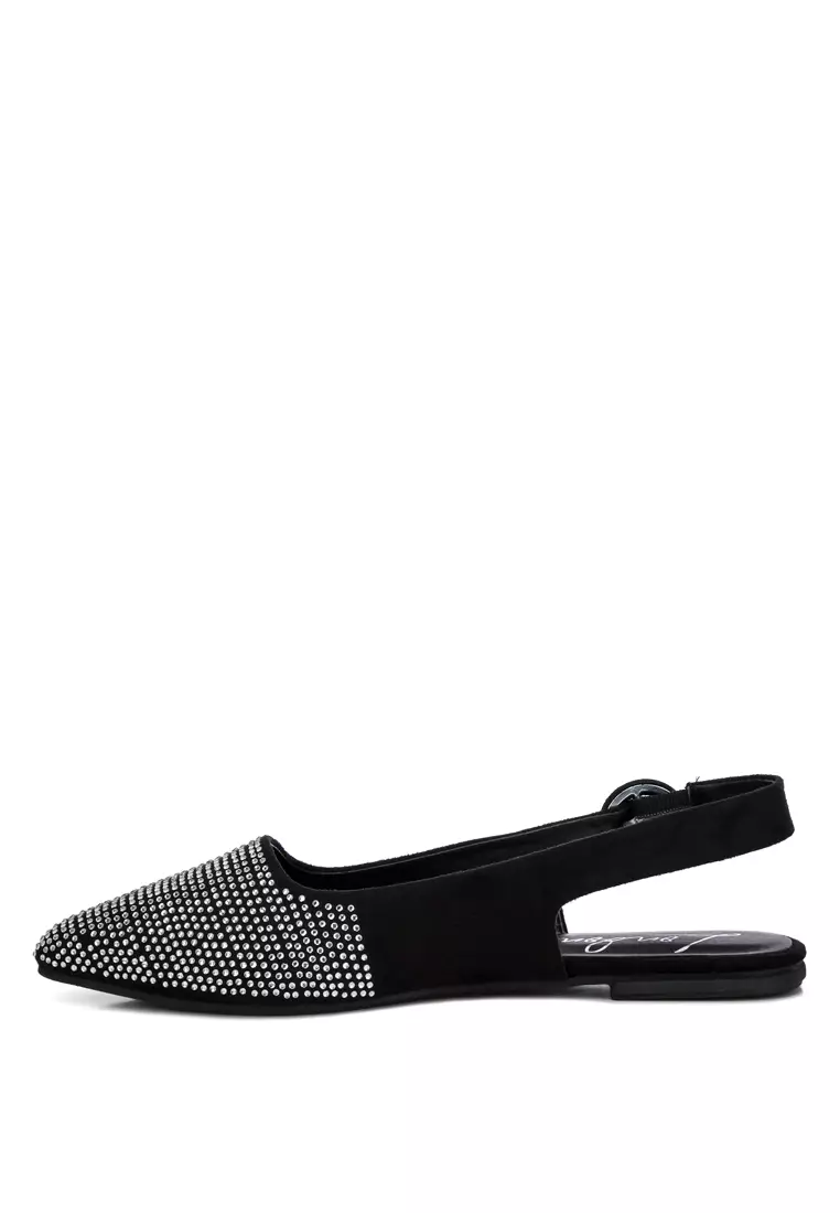 Black Rhinestones Slingback Mules