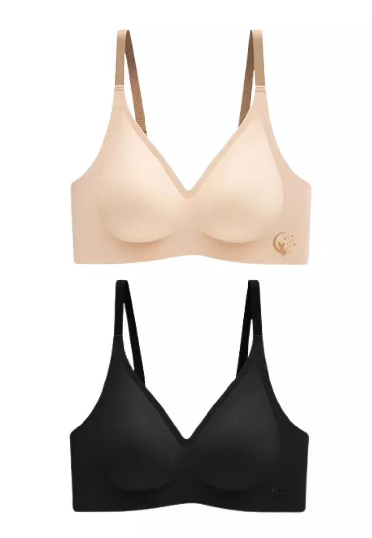 2 Pack Premium Olivia Seamless Wireless Paded Push Up Bra in Nude and Black
