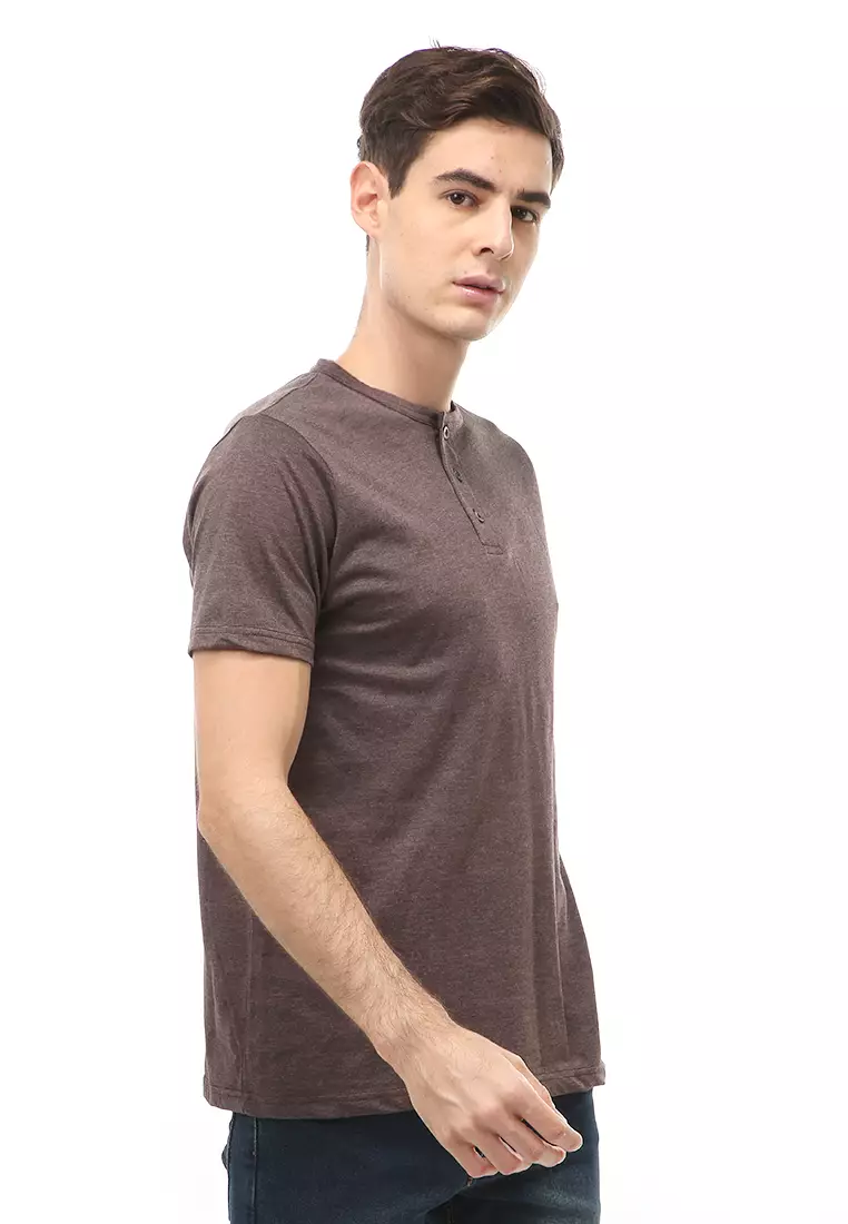 Jack T-Shirt Atasan Kasual Kaos Polos Pria Model Kancing Lengan Pendek Material Cotton ORIGINAL - Brown Misty