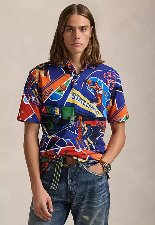 Classic Fit Mesh Graphic Polo Shirt