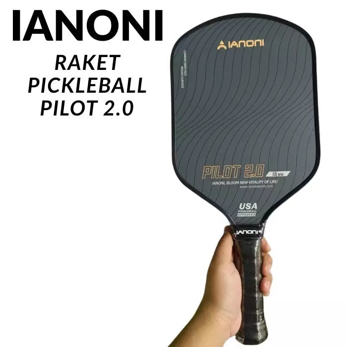 Raket Pickleball Ianoni PILOT 2.0 T700 Carbon Thermoformed Max Spin Hitam