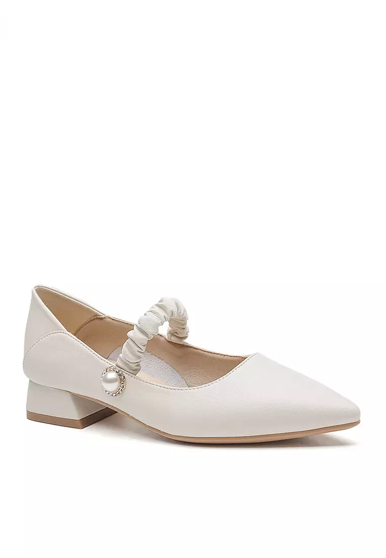 VANSA Simple Leather Elastic Strap Low Heel Shoes VSW-F1020-6