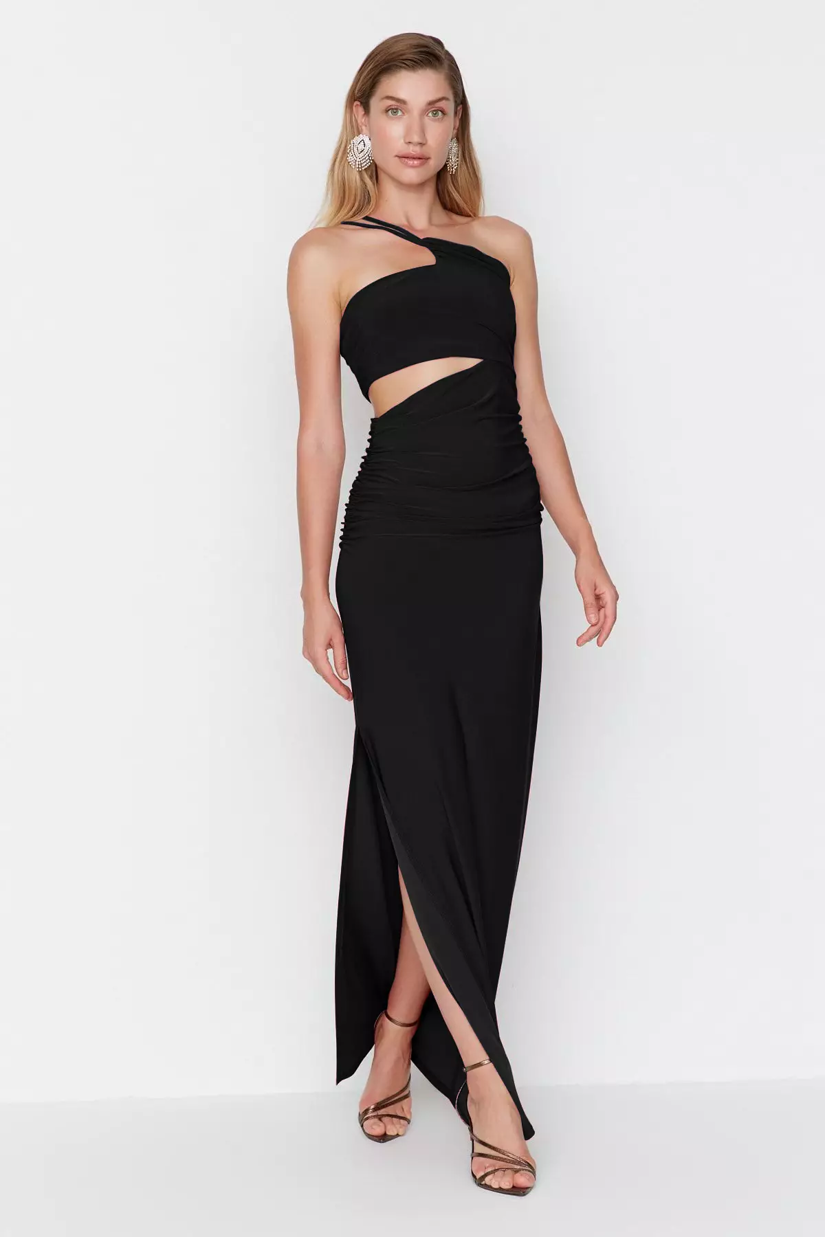 Neck Slit Evening Dress