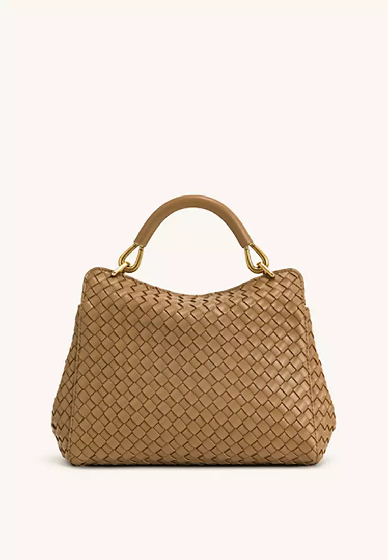 Lucia Classic Top Handle Woven Bag - Brown