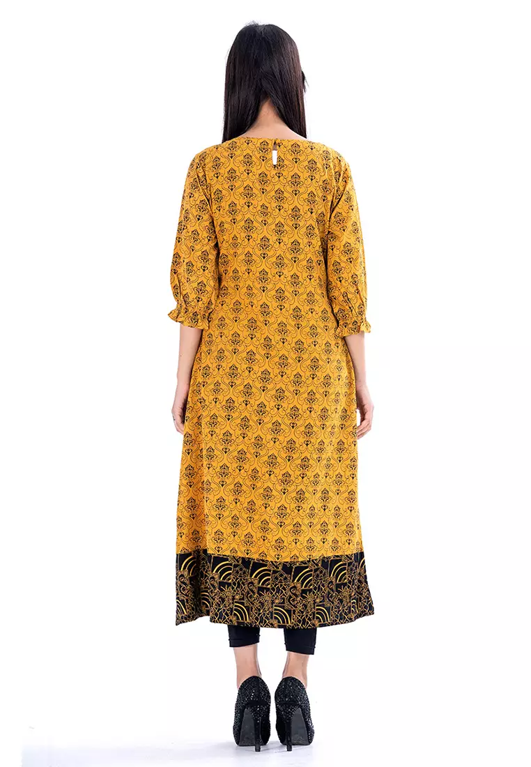 Le Reve 黄色粘胶连衣裙风格长款束腰外衣