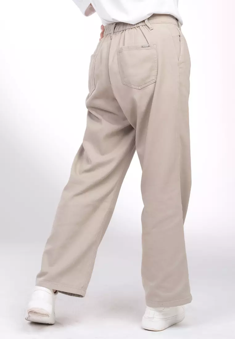 C2 Vishal Ecru Straight Cut Pants Wanita