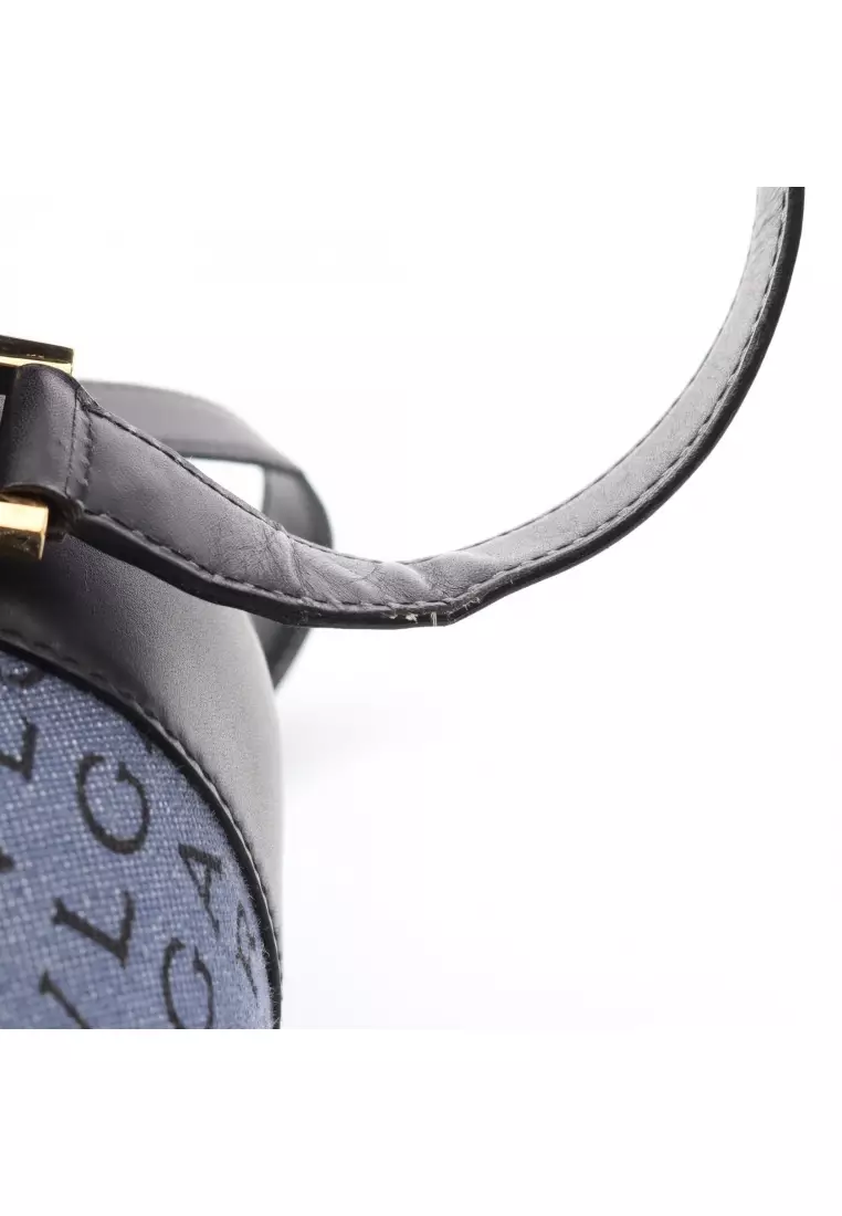 Pre-Loved Bvlgari B-ZERO1 B zero one logomania Shoulder bag canvas leather blue black