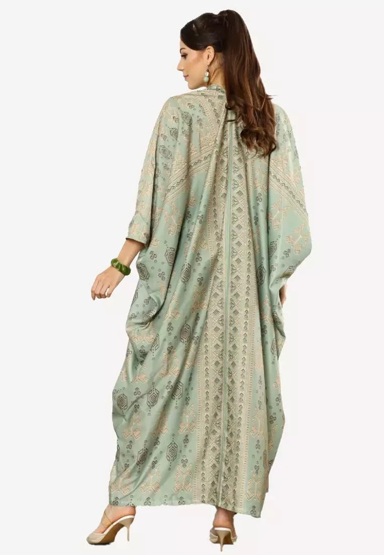 Kanzi Exclusive Long Sleeve Smokey Green Tapis Kaftan
