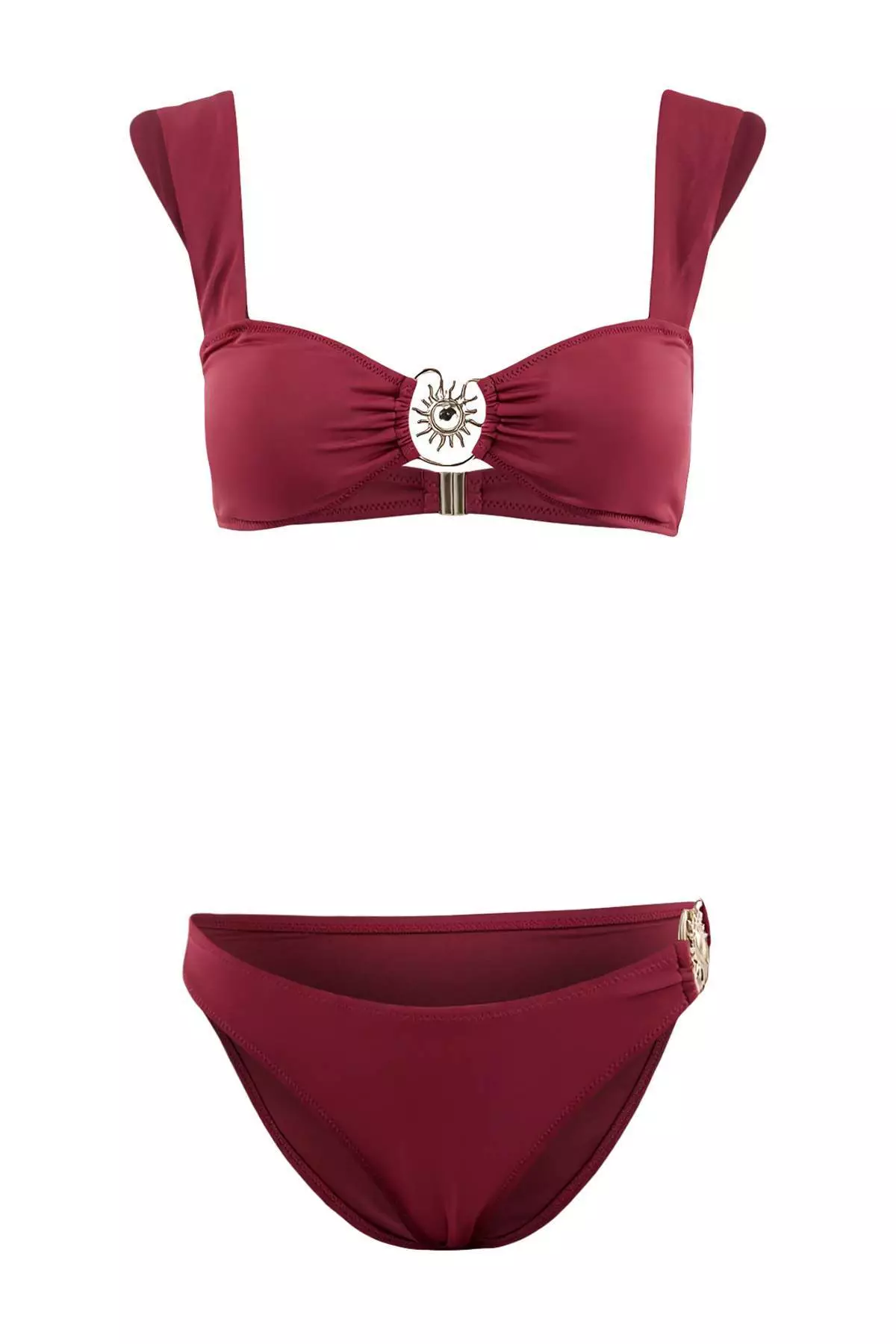 Burgundy Bralette Covered Molded Regular Waist Bikini Set With Accessories Tbess25Bt61