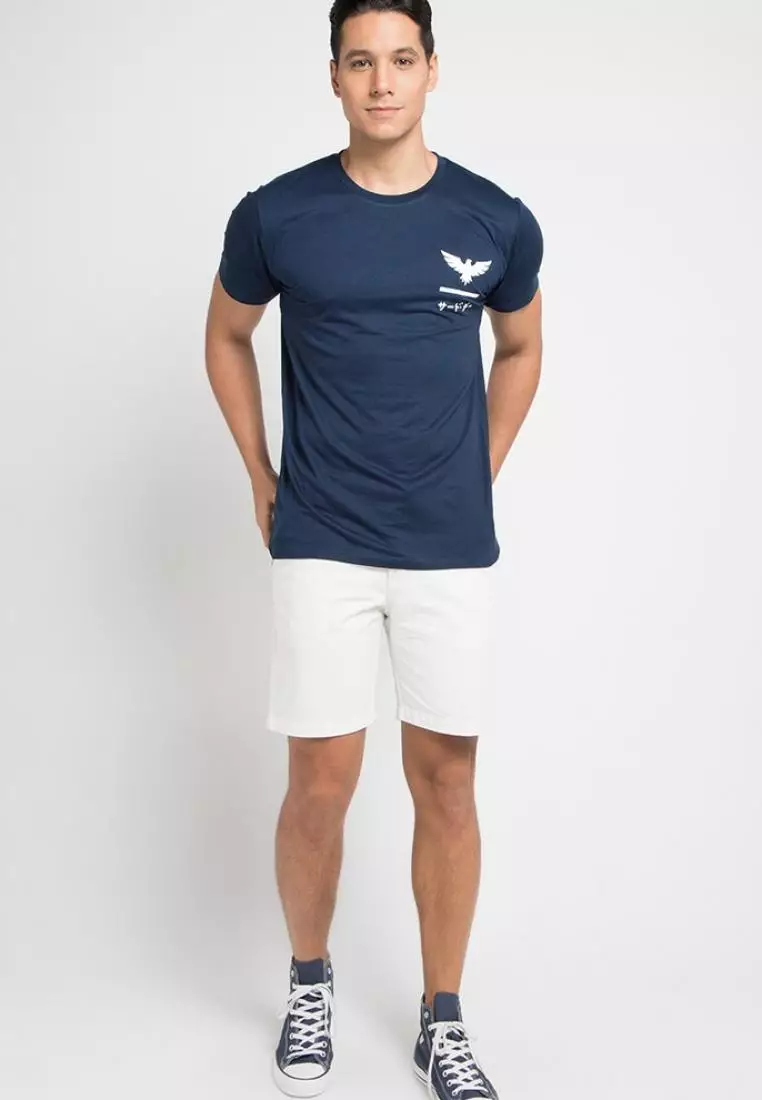 MTE36F Kaos Pria Unisex eagle underline katakana Navy