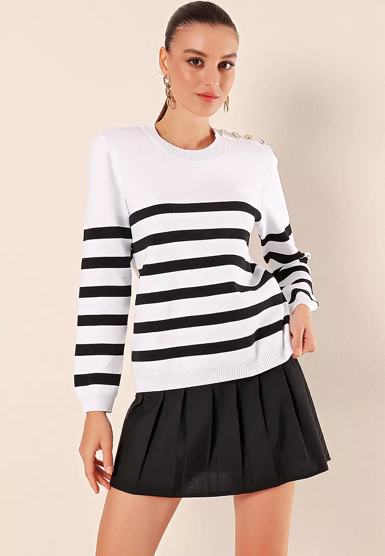 Button Detail Striped Sweater