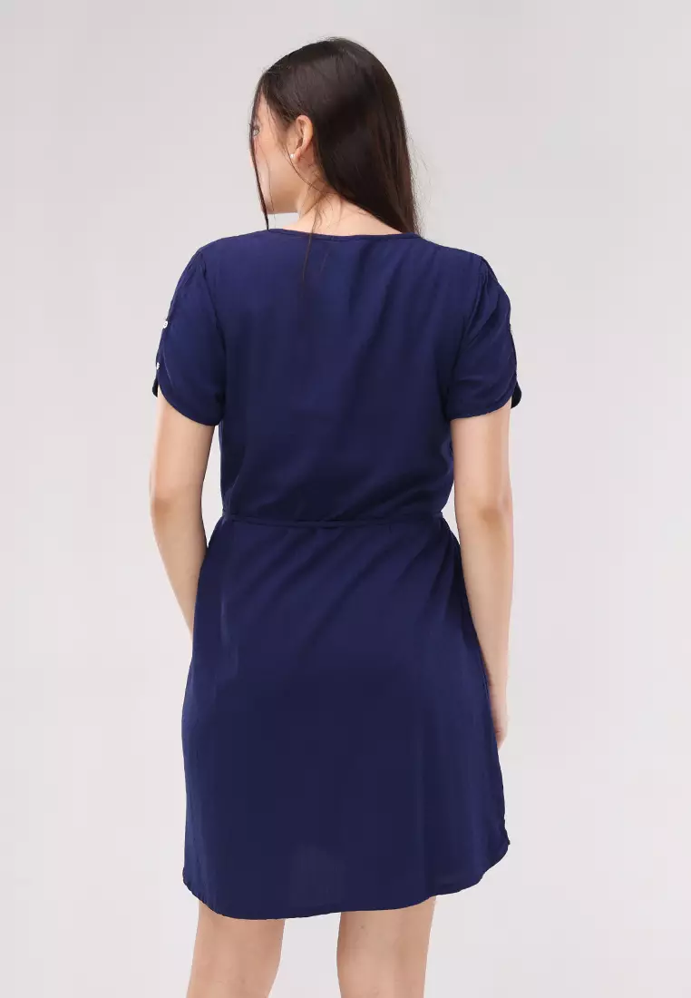 Textured Woven Short Sleeves Dress