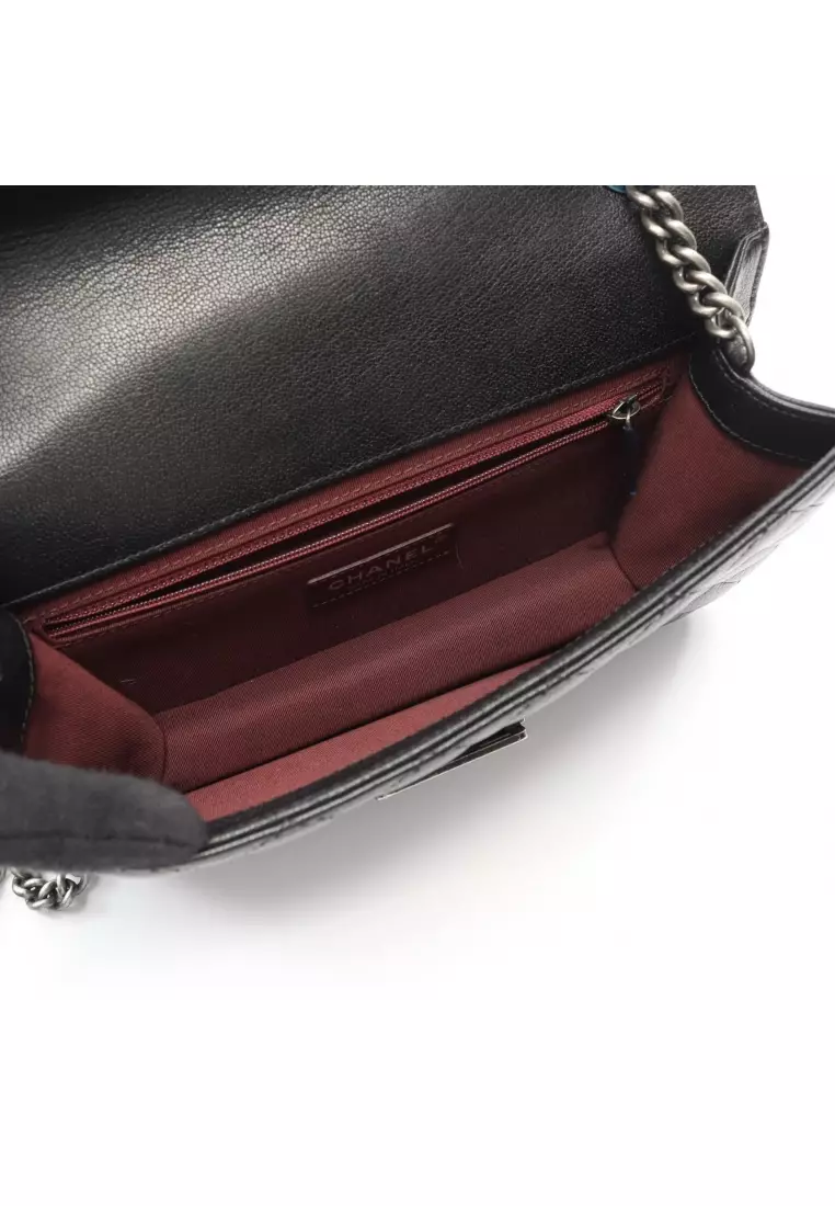 Pre-Loved Chanel CC University matelasse chain shoulder bag Caviar skin black antique silver hardware 2WAY