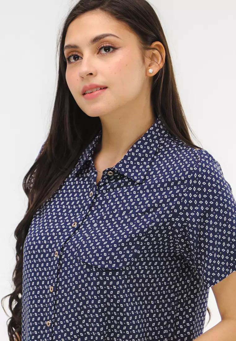 Woven Printed Rayon Short Sleeves Blouse