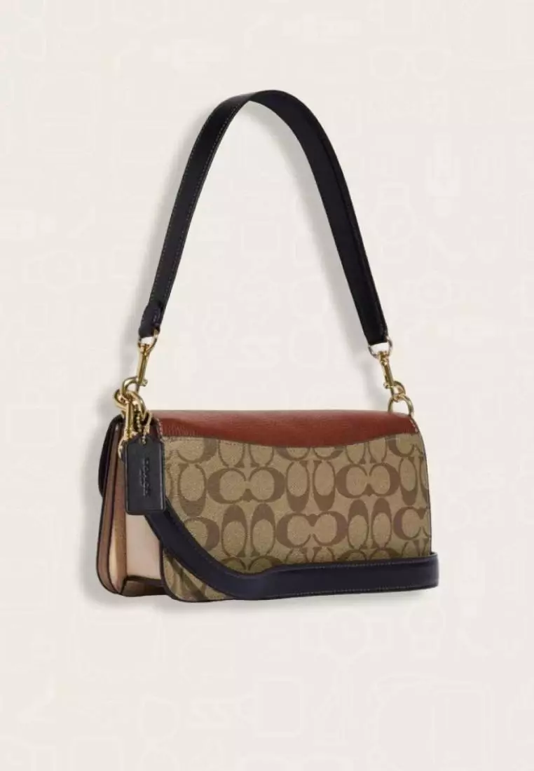 Coach Morgan Shoulder Bag In Colorblock Signature Canvas Khaki Multi