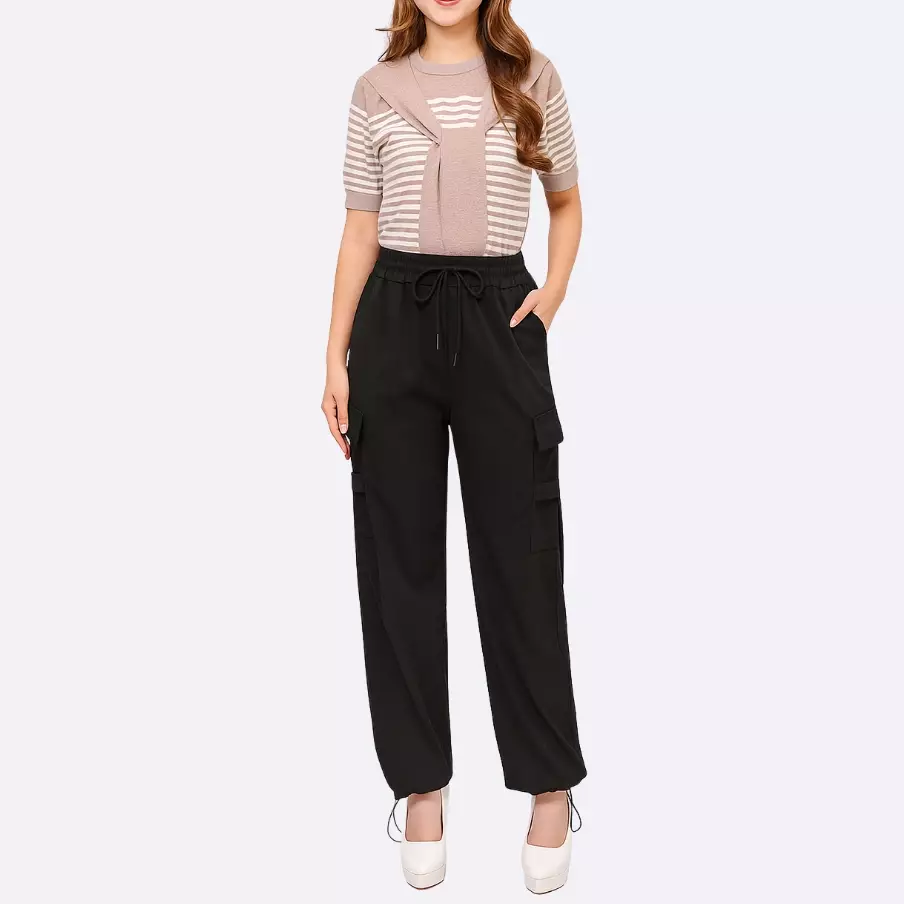 Tessa Elastic Waist Cargo in Black