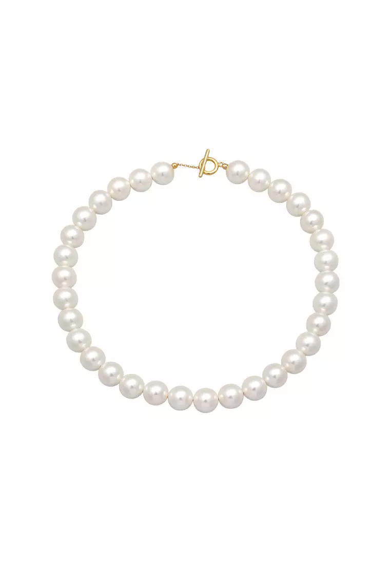 Kalung Perhiasan Perak 925 Wanita Trend T-Bone Clasp Shell Core Pearls Gold Plated