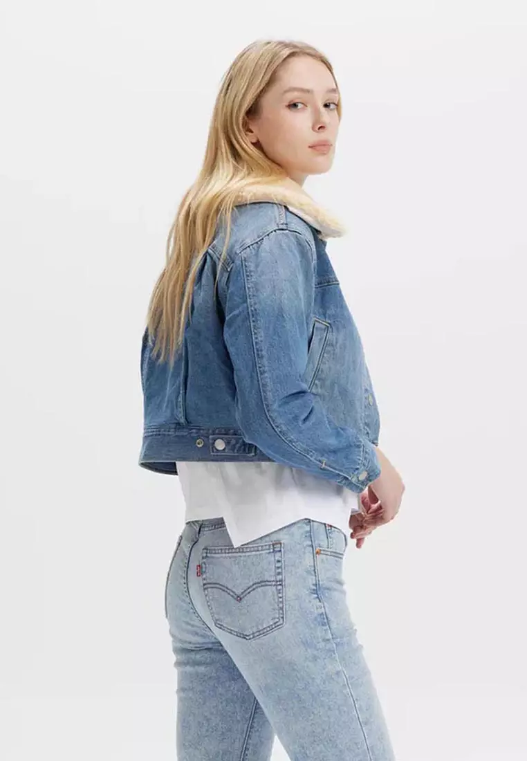 Levi's®  Warm 系列毛領短版牛仔外套 |女裝