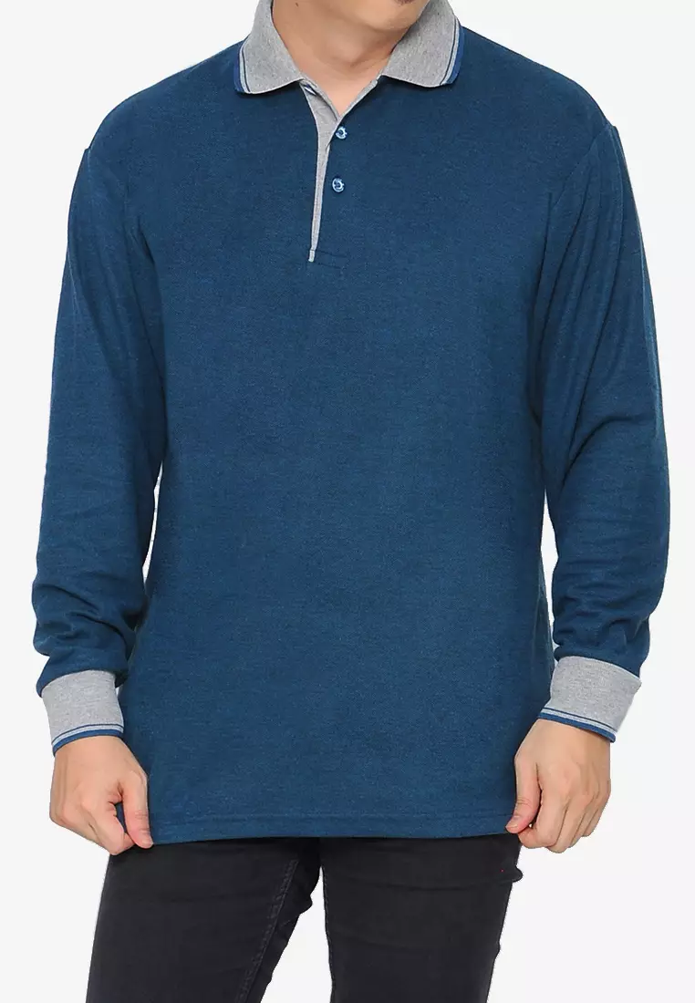 Andre Michel Kaos Polo Shirt Lengan Panjang Kerah Abu Biru Tua SMP 933-87