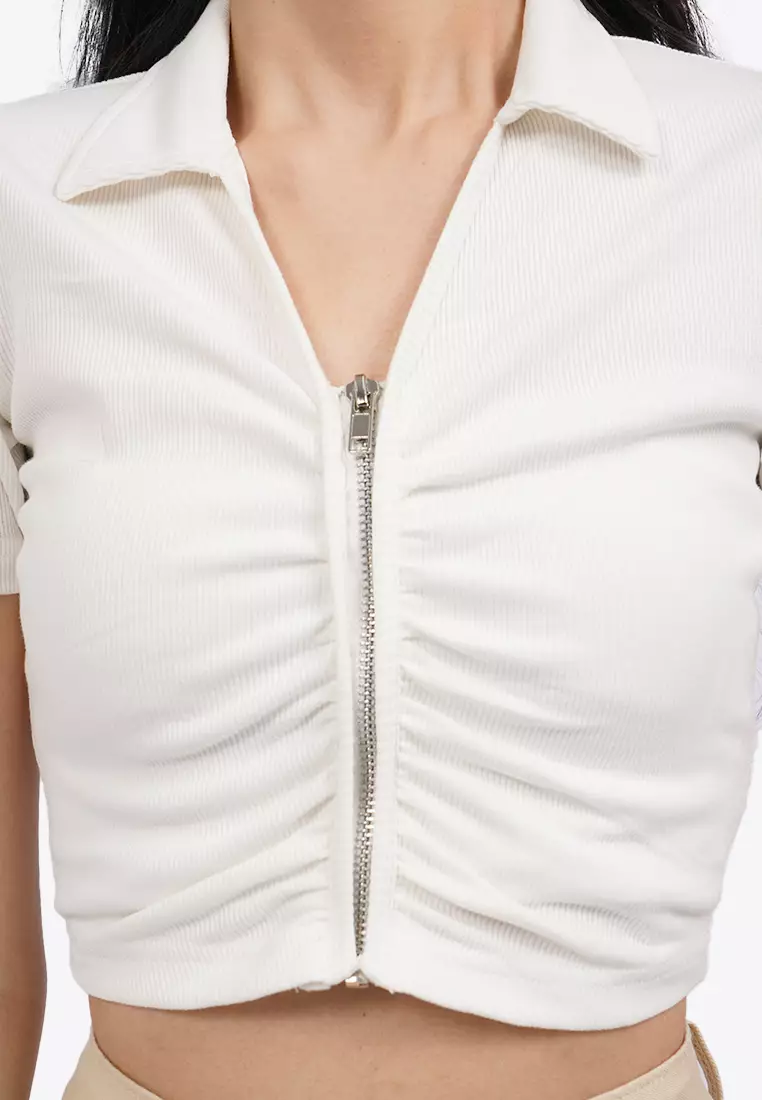 Ruched Front Polo Crop Top