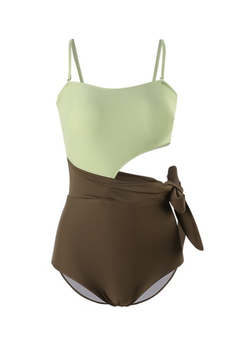 ZITIQUE green and brown Women's Non-wired One-piece Swimsuit - Green and Brown F685CUS2B943A9GS_1