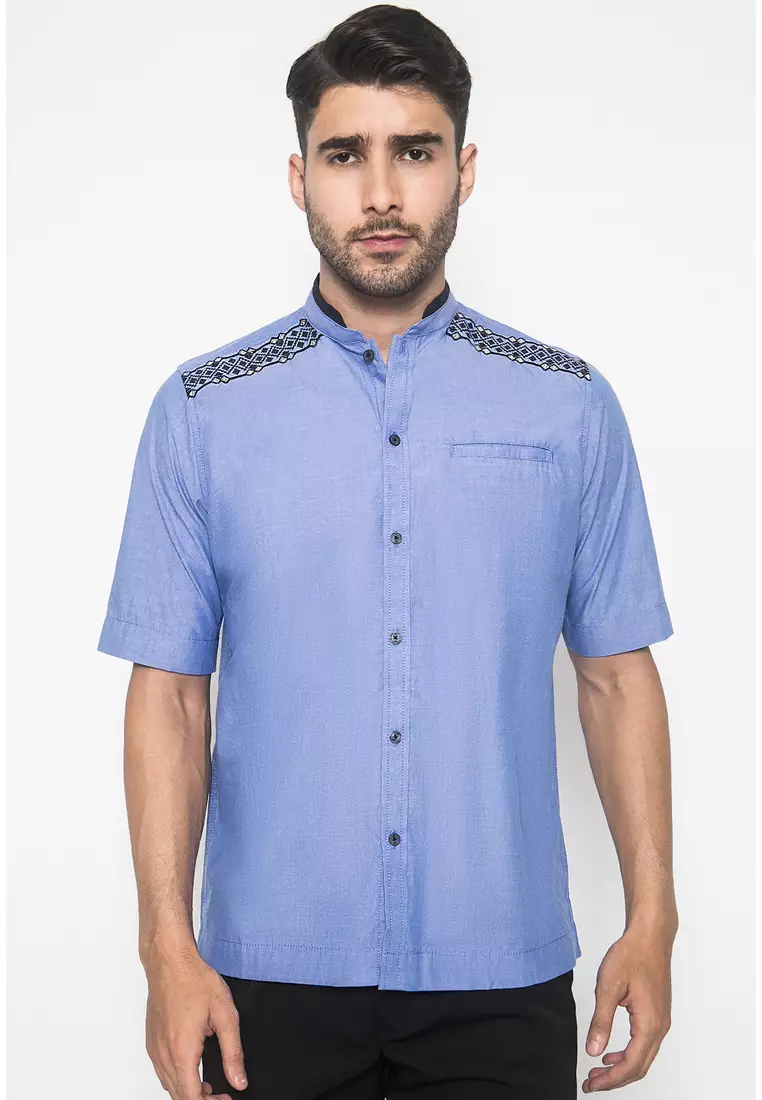 LGS - Regular Fit - Baju Koko - Bordir Simetris - Kantong Satu - Biru - CSH.285.S1055K.351.C
