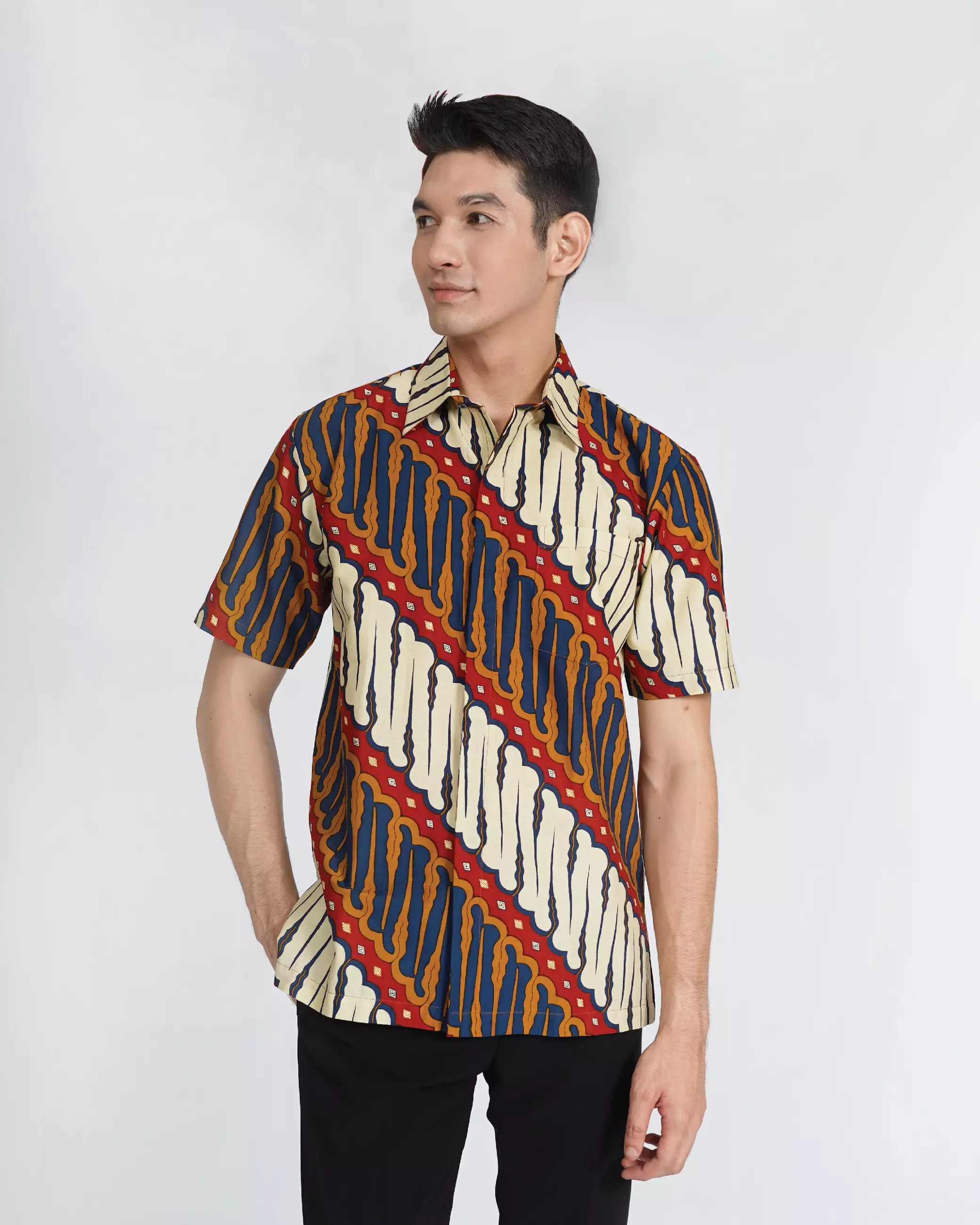 Kemeja Batik Printing Lengan Pendek Motif Parang Indramayu