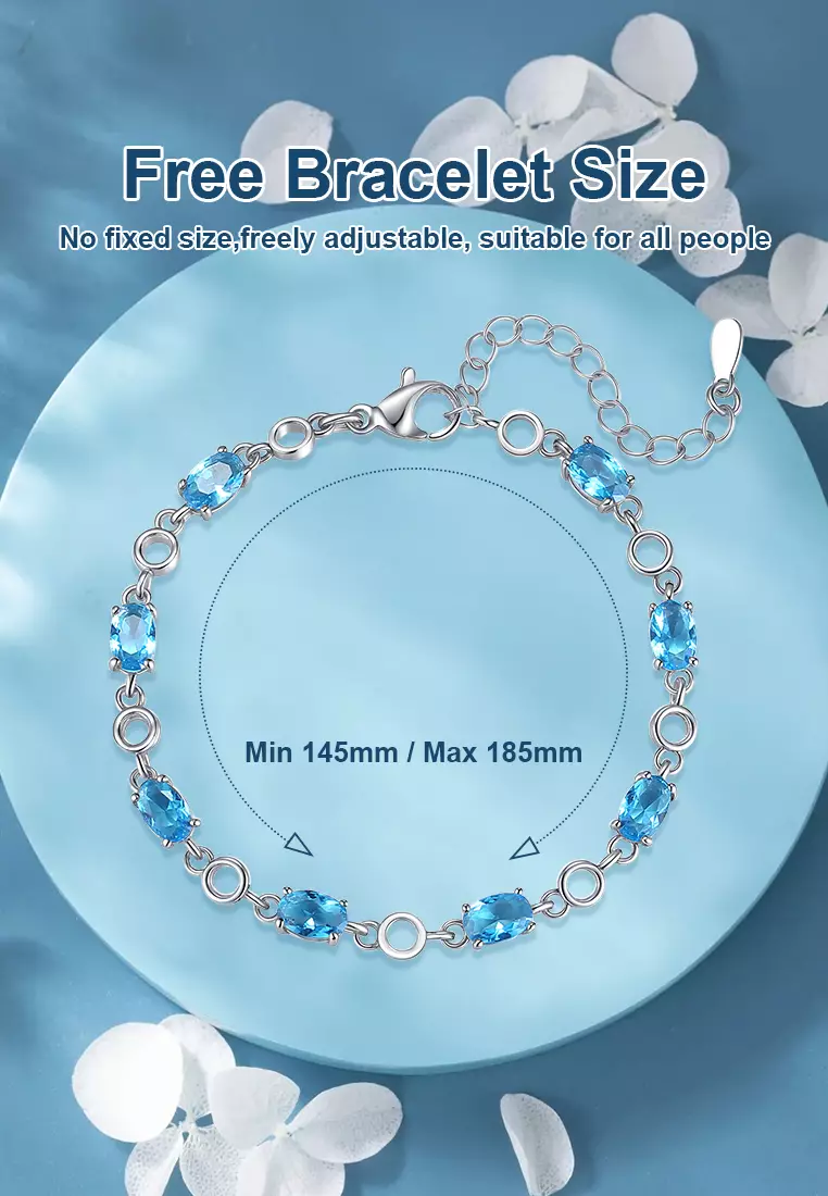 Gelang Wanita Blue Zircon Platinum Plated Original Korea Bracelet Cewek B012