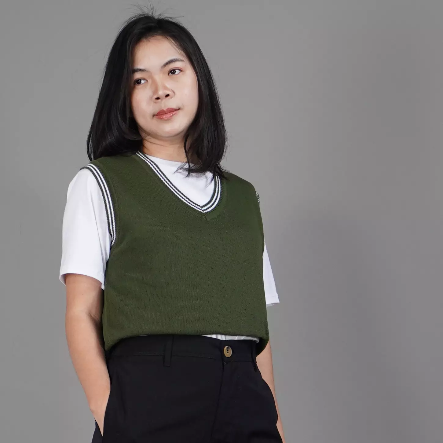 Rompi Rajut Wanita Knit Vest Wanita Rompi Wanita Gaya Korea Knit Outer Korean Style - ARMY