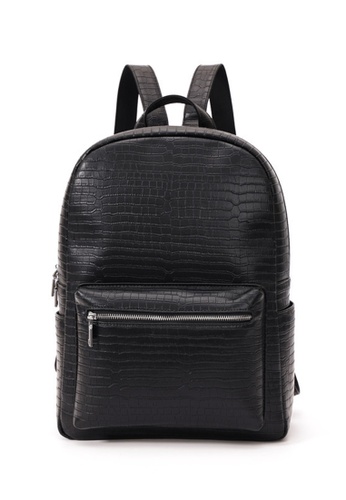Lara black Men's Minimalist PU Leather Crocodile Grain Backpack - Black 09613ACA989A42GS_1
