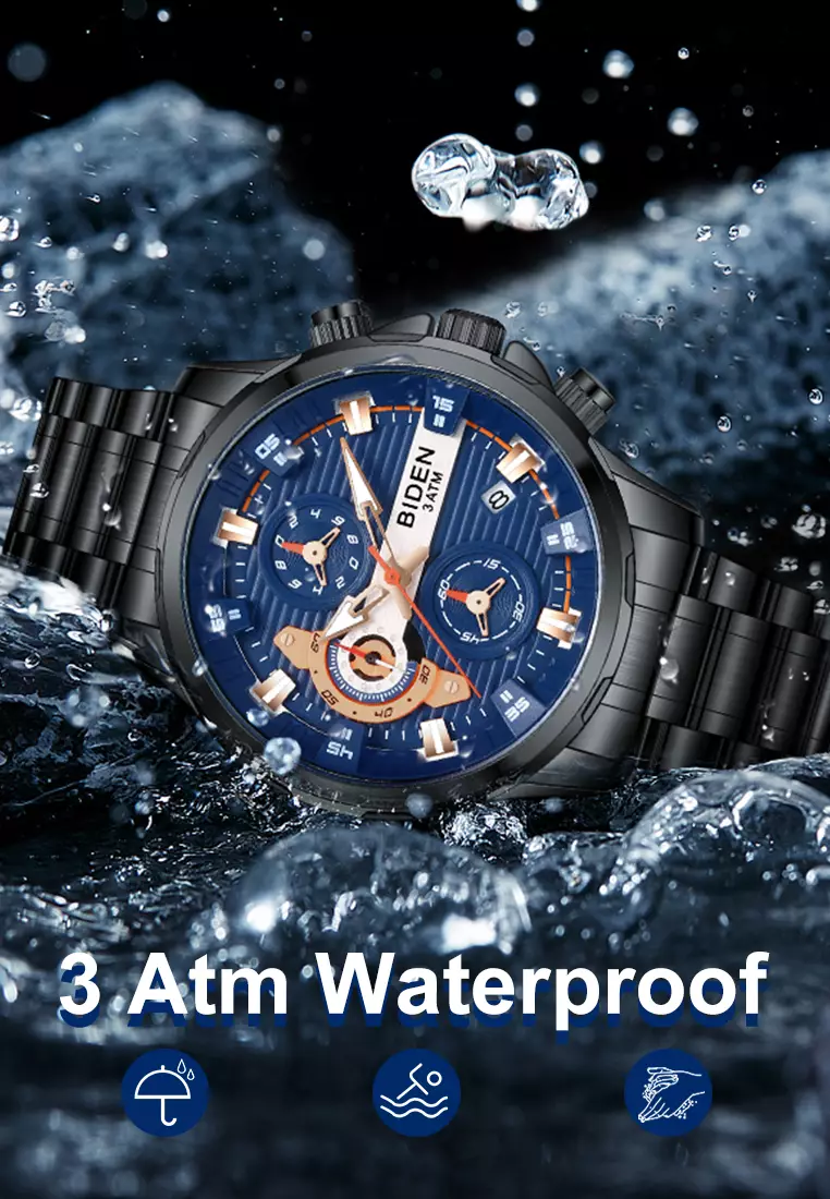 Jam Tangan Pria Original Bisnis Anti Air Tali Stainless Steel Jam Tangan Cowok blackblue