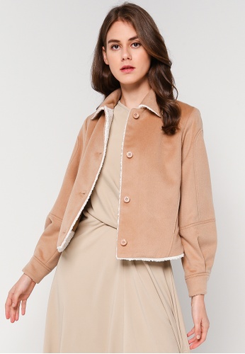 ck Calvin Klein beige Solid Wool With Teddy Cropped Coat - Fully Lined 2FBEEAAE3534F5GS_1