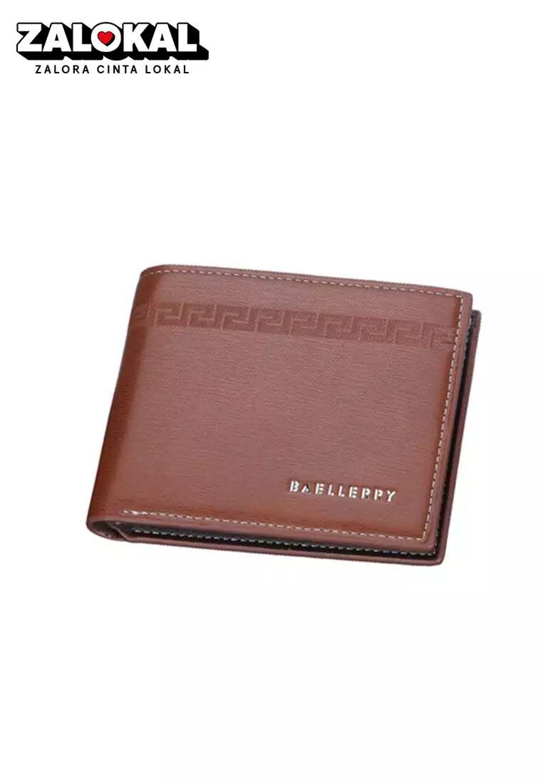 Dompet Pria Model Pendek Motif Garis Bahan Kulit PU