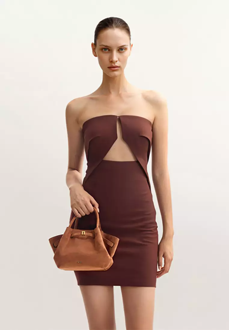 Hana Mini Faux Suede Tote Bag - Brown