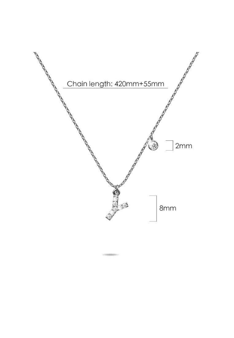 Solid 925 Sterling Silver Initial Crystal Personalised Alphabet Letter Necklace Silver- Y