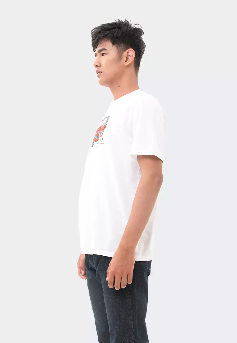 MANZONE Kaos Pria Lengan Pendek  BAJAJ OREN - WHITE