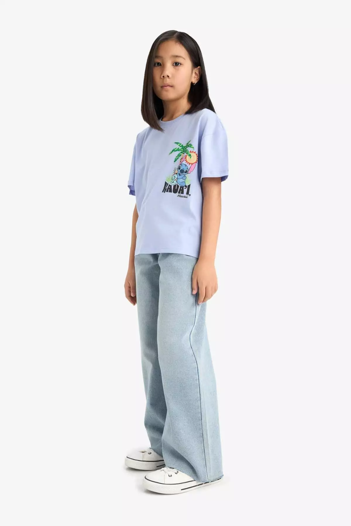 Girls' Disney Lilo & Stitch Crew Neck Back Printed Short Sleeve T-Shirt E6508A825Hs