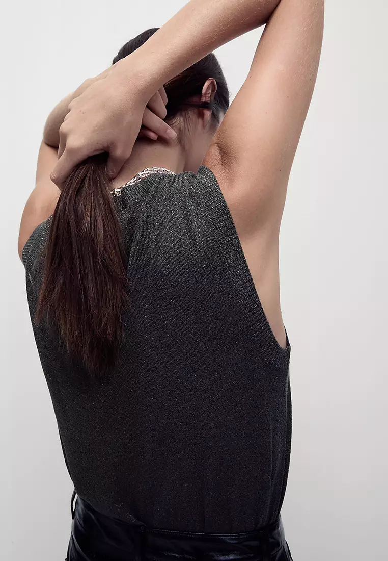 Ribbed Regular Fit Metallic Vest