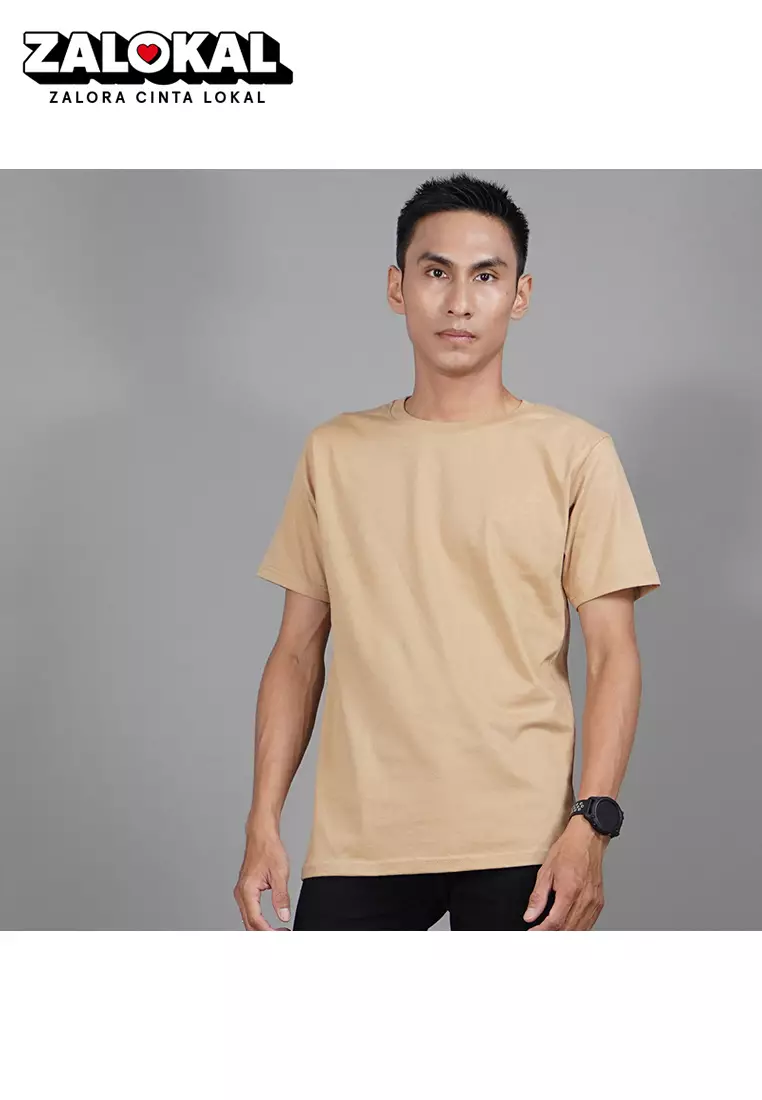 Kaos Polos Lengan Pendek Pria TShirt Cotton - Latte