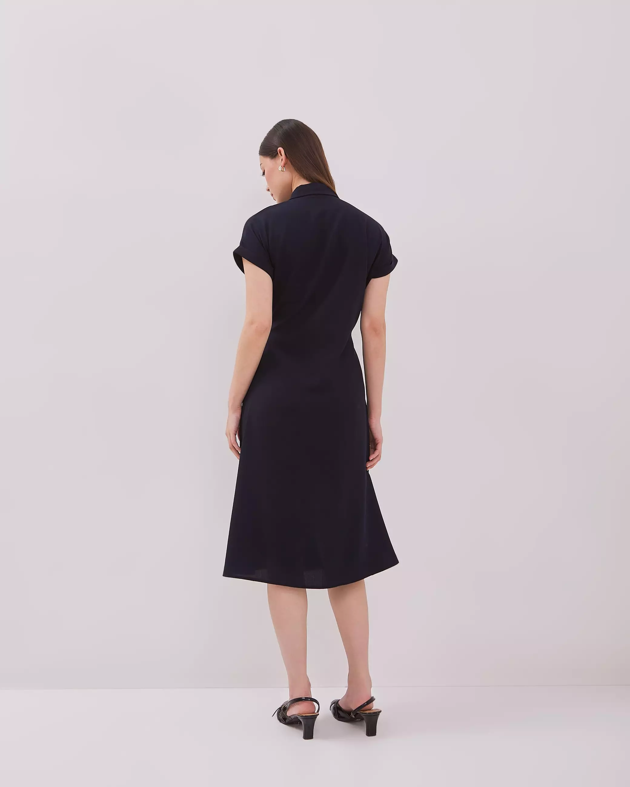 Urban Exchange Juliet Navy Dress - Terusan Midi Dress Kasual Lengan Pendek Warna Navy