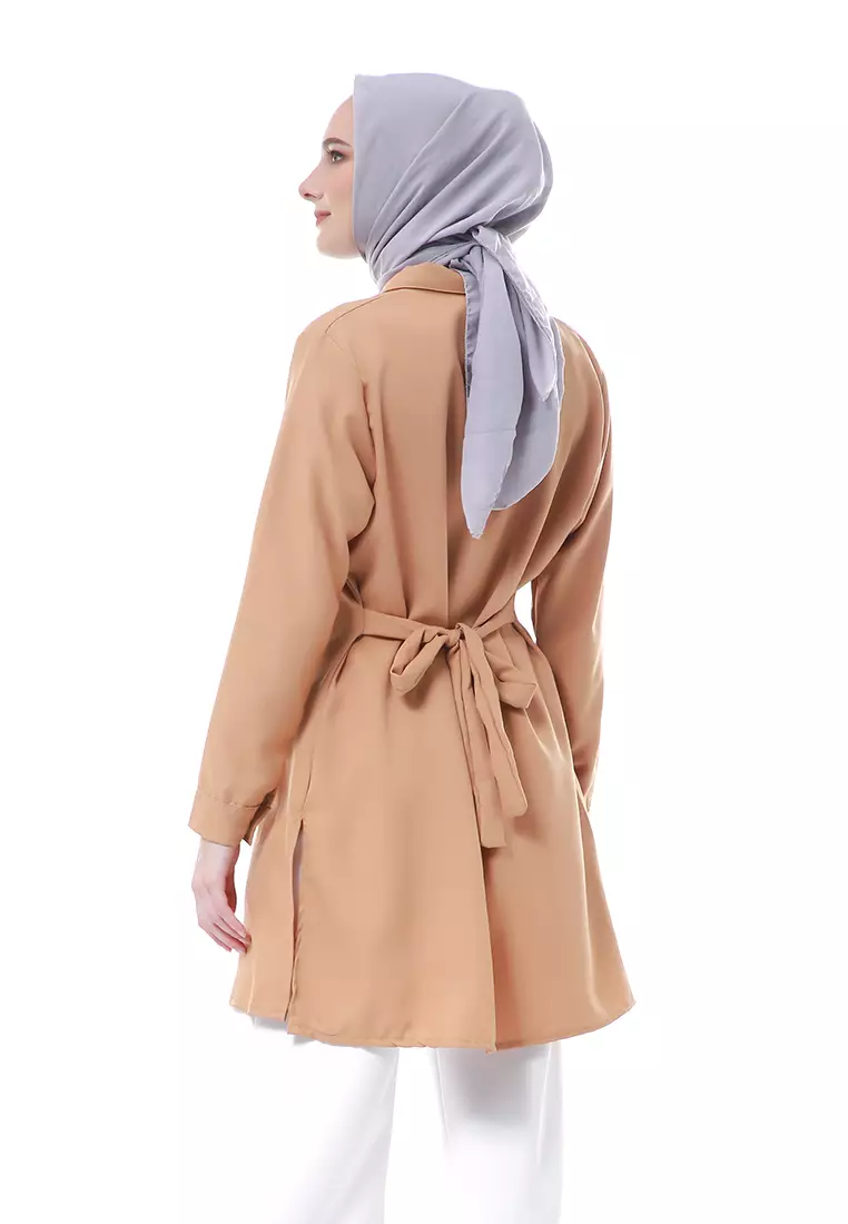 Babyla Long Tunik Pakaian Atasan Muslimah Wanita Motif Polos - Mocca