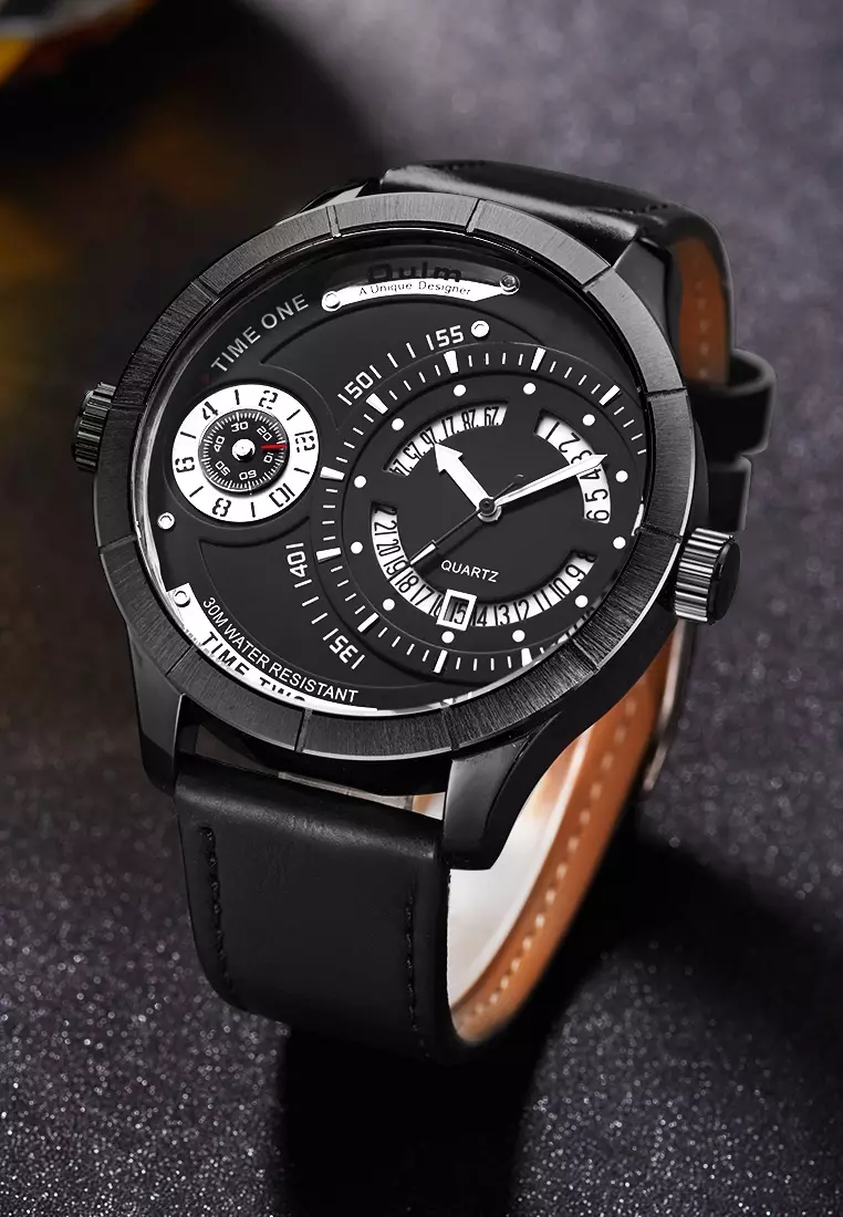 Very Large Men's Quartz Watch - 52x52mm - IP Black Steel case, Black Dial, Black Strap