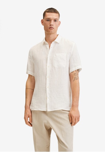 MANGO Man beige Short Sleeve Linen-Blend Shirt E8E91AA6E60584GS_1