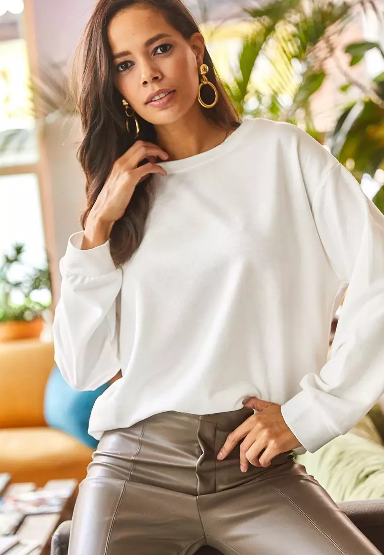 Stripe Basic Soft Textured Loose Sweatshirt