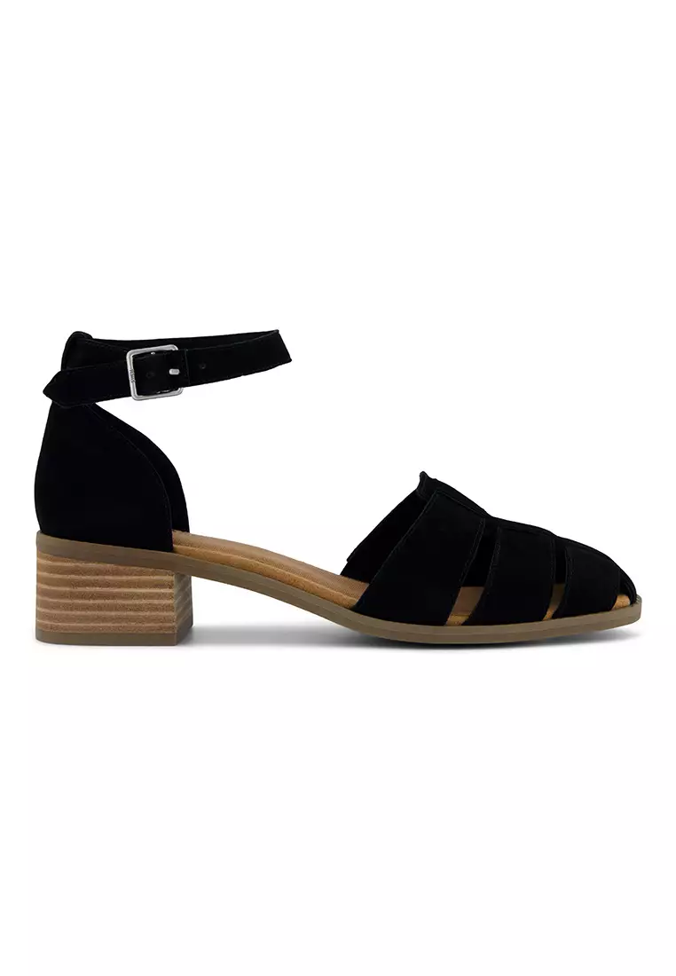 TOMS Women Jaclyn Fisherman Black Kid Suede Heels