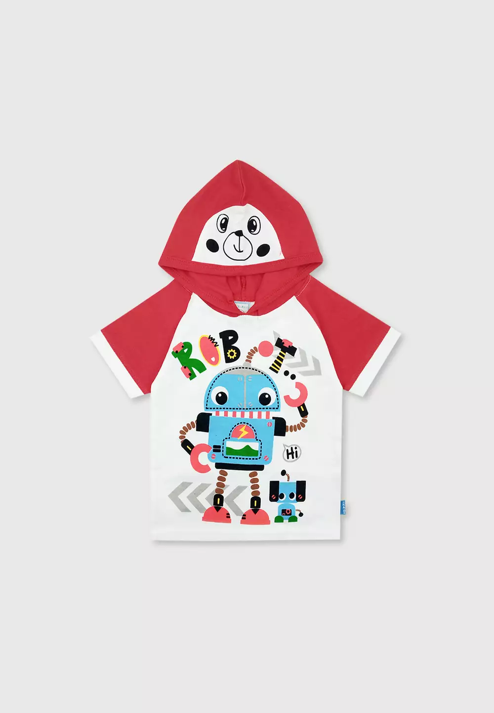 Wakakids Setelan Bayi Laki Laki Usia 6 Bulan Hingga 12 Bulan Baju Hoodie Oblong Lengan Pendek Celana Kaos Motif Robot 3328 Merah