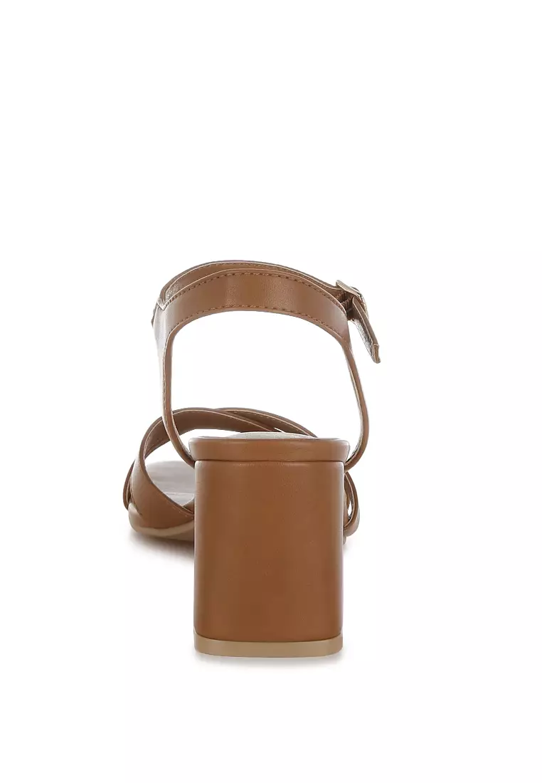 Square Toe Block Heel Sandals in Tan