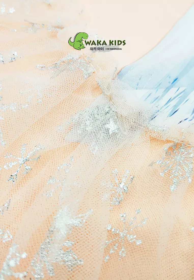 Wakakids Dress Anak Perempuan Lengan Pendek Rumbai Daster Karakter Motif Elsa Frozen 4490 Venrz Pink Peach