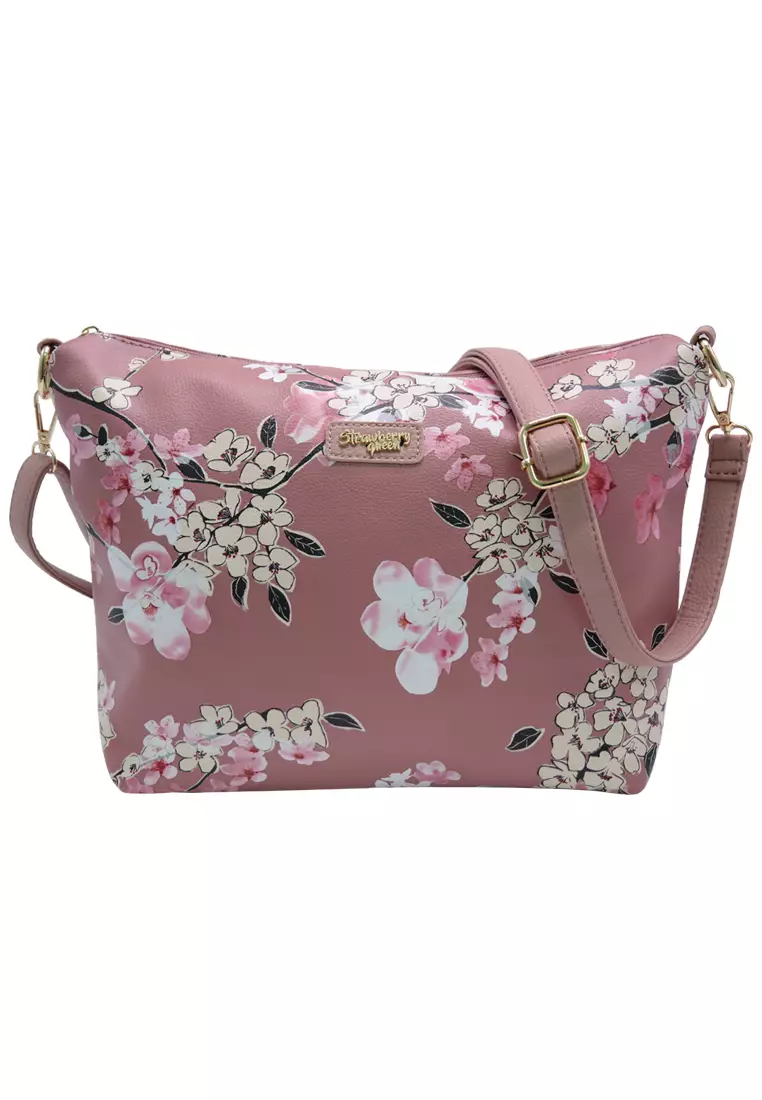 Strawberry Queen Flamingo Sling Bag (Floral AA, Pink)