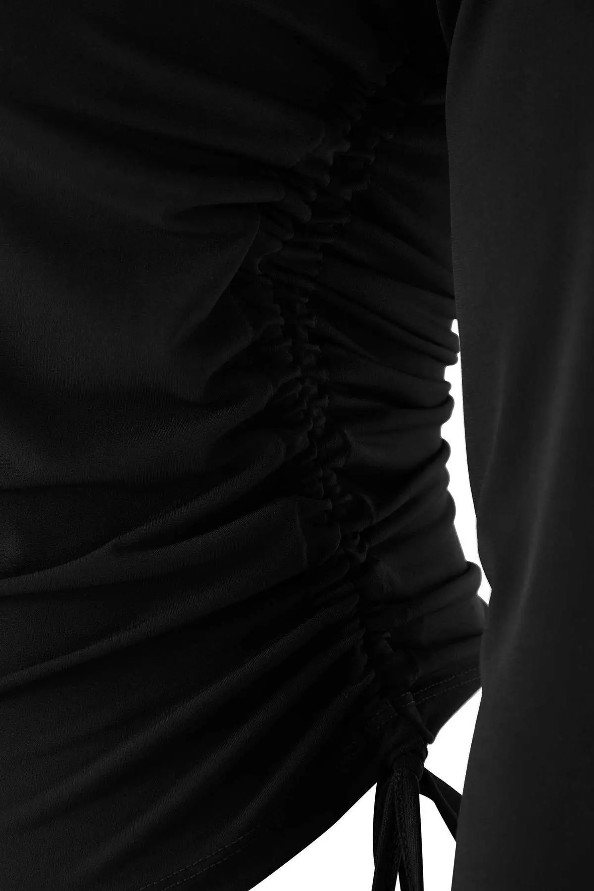 Black Square Neck Side Gathered Knitted Plus Size Blouse